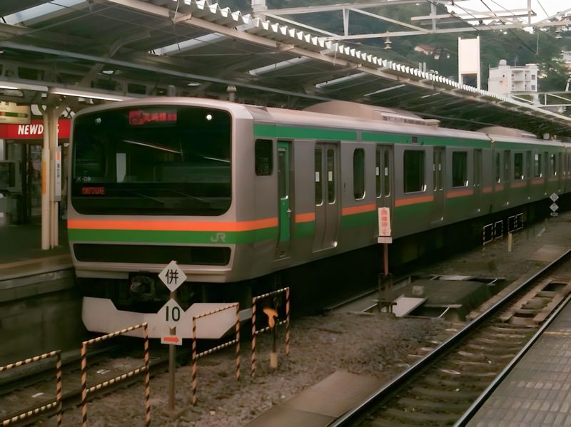 熱海駅で発車を待つ湘南新宿ライン高崎線直通の特別快速