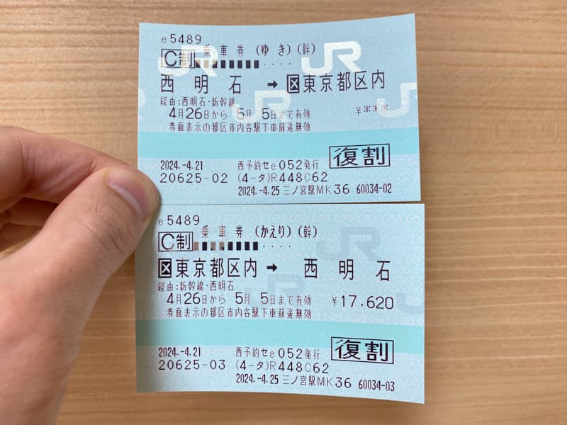 JR・新幹線の往復割引乗車券